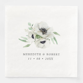 Watercolor Anemones Black & White Winter Wedding Serviette