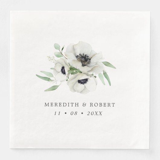 Watercolor Anemones Black & White Winter Wedding Serviette (Vorderseite)