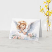Watercolor Angel Girl for Religious Event Karte (Gelbe Blume)