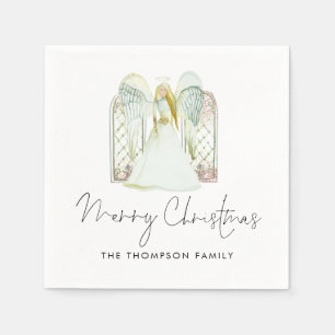 Watercolor Angel Merry Christmas Script Serviette