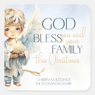 Watercolor Angel Religiöse Weihnachten Quadratischer Aufkleber