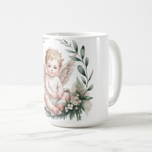 Watercolor Angel Wings Baptism Green Kaffeetasse (VorderseiteRechts)