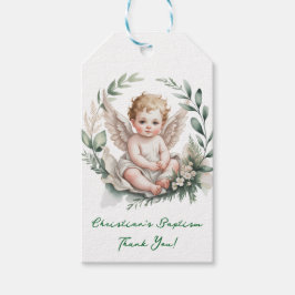 Watercolor Angel Wings Baptism Green Thank You Geschenkanhänger