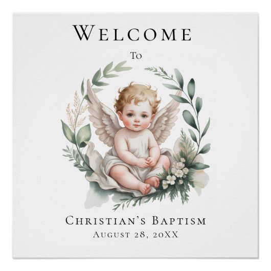 Watercolor Angel Wings Baptism Welcome Sign Poster (Vorderseite)