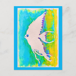 WATERCOLOR ANGELFISH SILHOUETTE POSTCARD POSTKARTE
