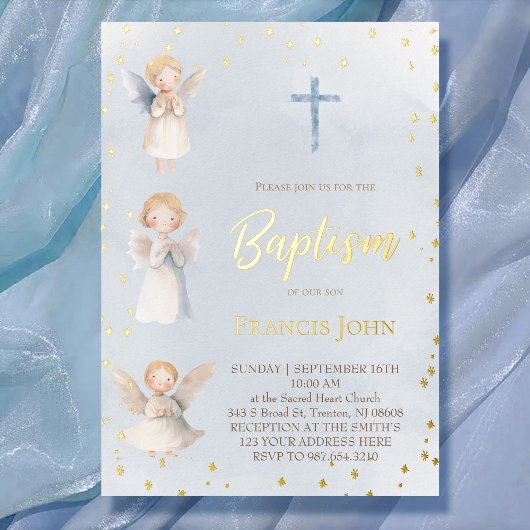 watercolor angels Baptism Foil Invitation Folieneinladung