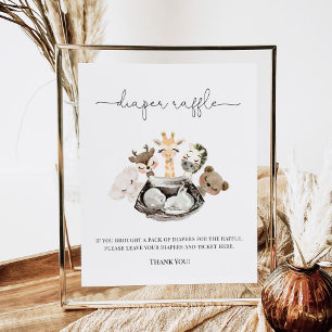 Watercolor Animals Faux Modern Gold Diaper Raffle Poster