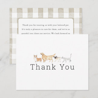 Watercolor Animals Pet Sitter Dog Walker Thank You Mitteilungskarte