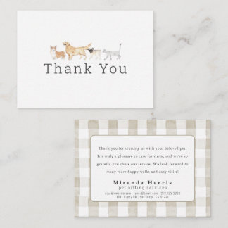 Watercolor Animals Pet Sitter Dog Walker Thank You Mitteilungskarte
