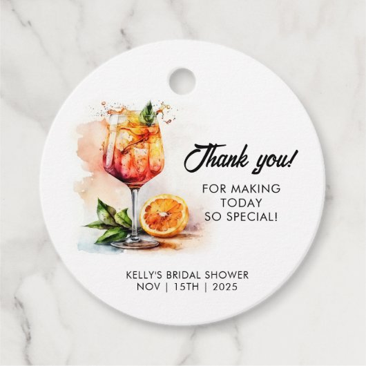 Watercolor Aperol Spritz Brautparty Geschenkanhänger (Vorderseite)