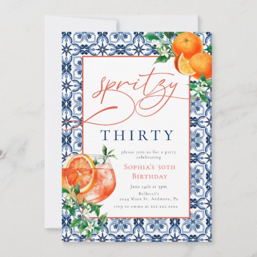 Watercolor Aperol Spritz Thirty 30th Birthday Einladung (Vorderseite)