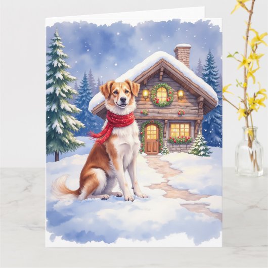 Watercolor Appenzeller Sennenhund Alpine Chalet Karte (Gelbe Blume)