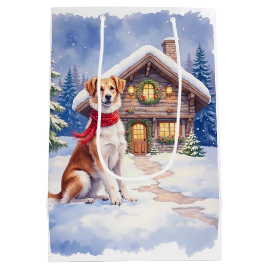 Watercolor Appenzeller Sennenhund Alpine Chalet Mittlere Geschenktüte (Rückseite)