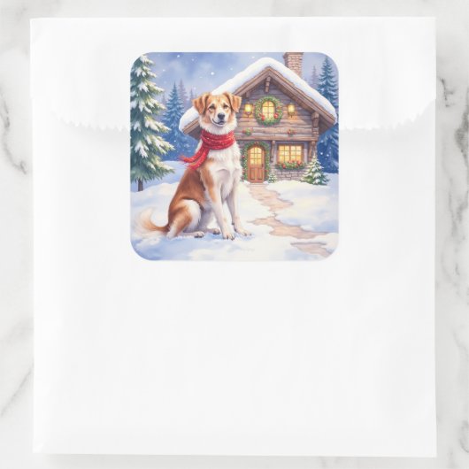 Watercolor Appenzeller Sennenhund Alpine Chalet Quadratischer Aufkleber (Tasche)