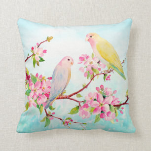 Watercolor-Apple-Blüten-und Liebe-Vogel-Kissen Kissen
