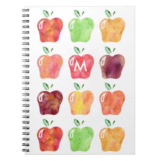 Watercolor Apple Initial Monogram Notebook Notizblock (Vorderseite)