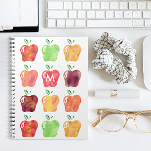 Watercolor Apple Initial Monogram Notebook Notizblock
