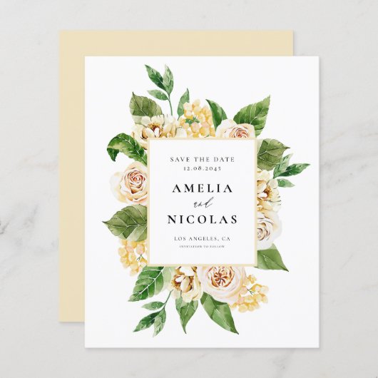 Watercolor Apricot Englische Rose Save the Date (Vorne/Hinten)