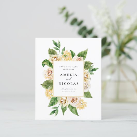 Watercolor Apricot Englische Rose Save the Date (Stehend Vorderseite)