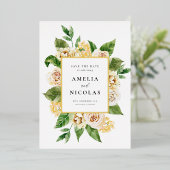 Watercolor Apricot Englische Rose Save the Date Folieneinladung (Stehend vorne)
