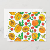Watercolor Apricot Fruchtkirschen Bienen Postkarte (Vorne/Hinten)