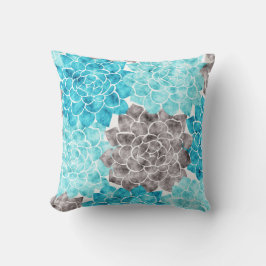 Watercolor-Aqua-aquamariner Graphitgraue Kissen