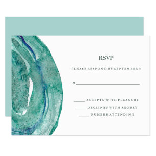Watercolor Aquamarin Geode Wedding RSVP Karte