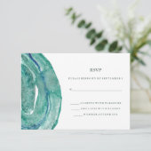Watercolor Aquamarin Geode Wedding RSVP Karte (Stehend Vorderseite)