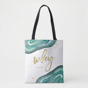 Watercolor aquamarin und Goldblick Geode   Wifey Tasche
