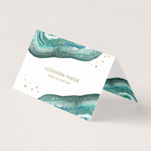 Watercolor aquamarin und Imitat-Gold Geode Visitenkarten