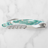 Watercolor aquamarin und Imitat-Rosen-Gold Geode Kellnermesser (Rückseite)