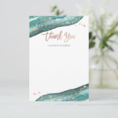 Watercolor aquamarin und Rosen-Gold Geode Dankeskarte (Stehend Vorderseite)