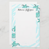 Watercolor-aquamarine Seeschildkröten auf Wirblen Briefpapier (Vorne/Hinten)
