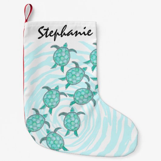 Watercolor-aquamarine Seeschildkröten auf Wirblen Kleiner Weihnachtsstrumpf (Vorderseite)