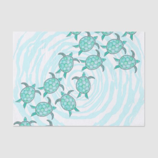 Watercolor-aquamarine Seeschildkröten auf Wirblen Seidenpapier (Vorderseite)