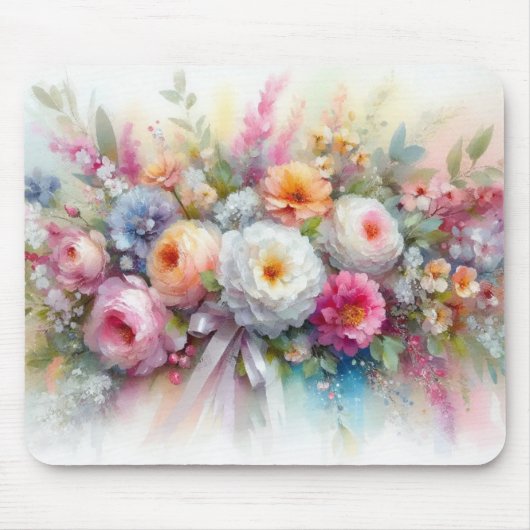 Watercolor Aquarell Flowers Painting Template Mousepad (Vorne)