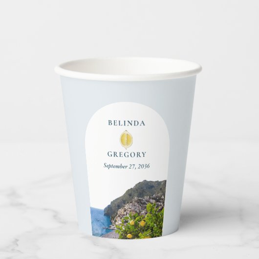 Watercolor Arch Italy Lemons Positano Wedding Pappbecher (Vorderseite)