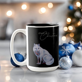 Watercolor Arctic Fox Frohe Weihnachten Schwarz Zweifarbige Tasse