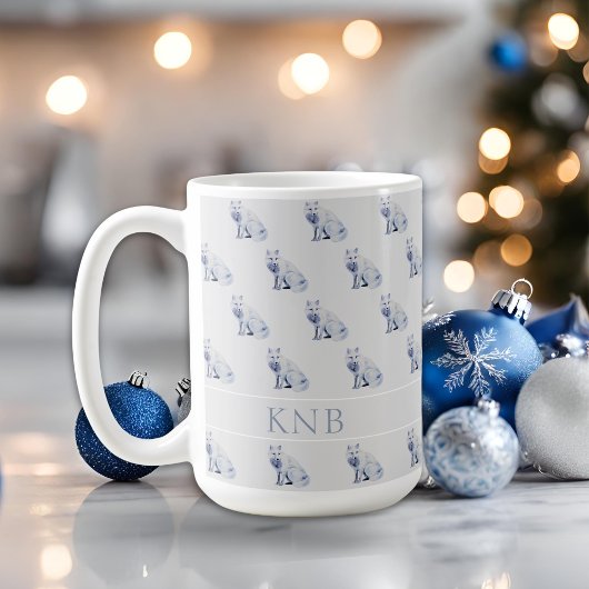 Watercolor Arctic Fox Weihnachtsmuster Monogram Kaffeetasse