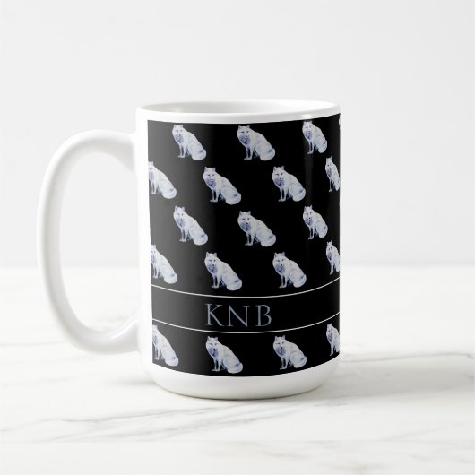 Watercolor Arctic Fox Weihnachtsmuster Monogram Kaffeetasse (Links)