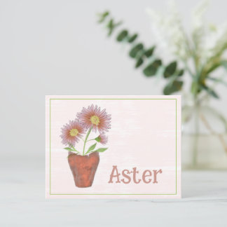 Watercolor Art Aster Flower September Birthday Postkarte