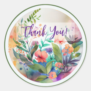 WATERCOLOR ART BLUME DESIGN "DANKE" RUNDER AUFKLEBER
