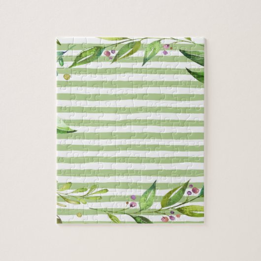 Watercolor Art Bold Green Strips Blumendesign Puzzle (Vertikal)