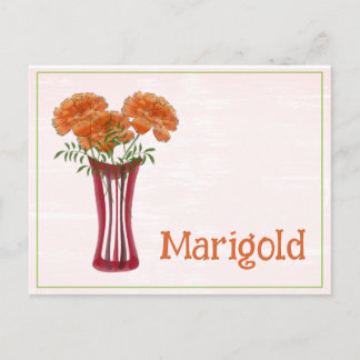 Watercolor Art Marigold Flower October Birthday Postkarte