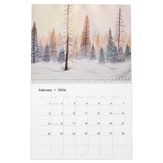 Watercolor art wall calendar: nature landscapes kalender (Feb 2026)