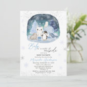 Watercolor Artic Baby seine kalte Außendusche Einladung (Stehend Vorderseite)