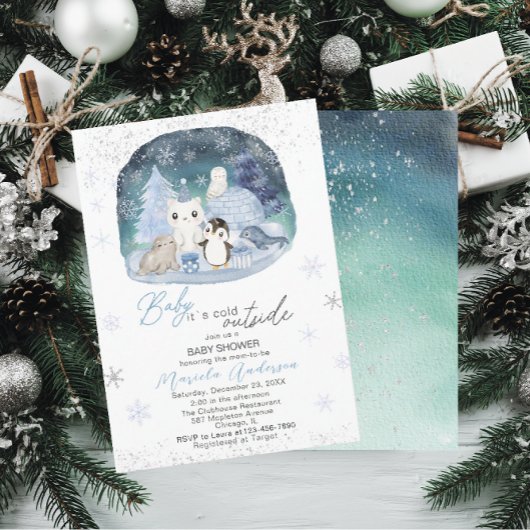 Watercolor Artic Baby seine kalte Außendusche Einladung