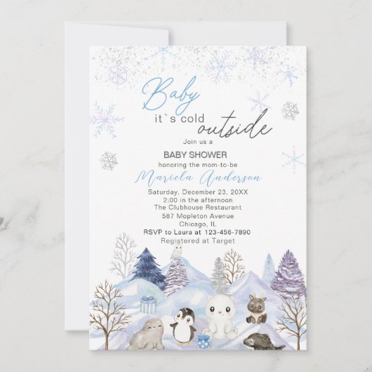 Watercolor Artic Baby seine kalte Außendusche Einladung (Vorderseite)