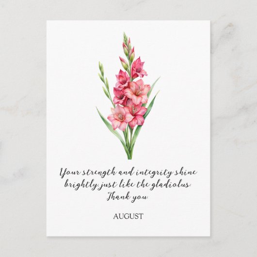 WATERCOLOR AUGUST GLADIOLUS BIRTH FLOWER POSTKARTE (Vorderseite)