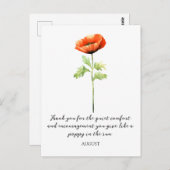 WATERCOLOR AUGUST POPPY BIRTH FLOWER POSTCARD POSTKARTE (Vorne/Hinten)